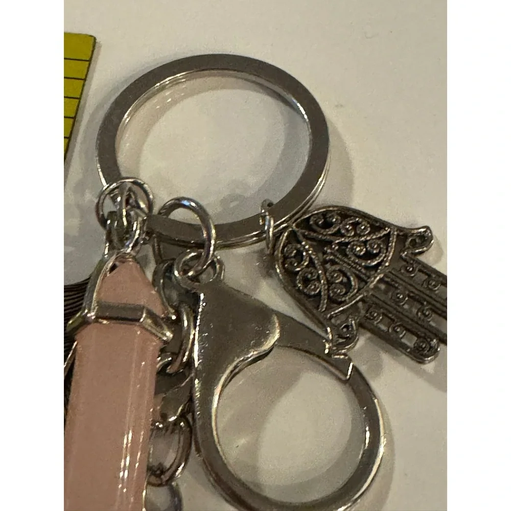 Boho‎ Silver Dreamcatcher Hamsa Pink Quartz Leaf Keychain Bag Charm Accessory
